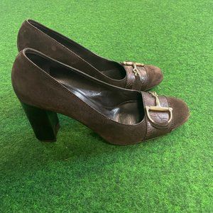 Gucci Horsebit Leather Suede Brown Pumps Size 8.5